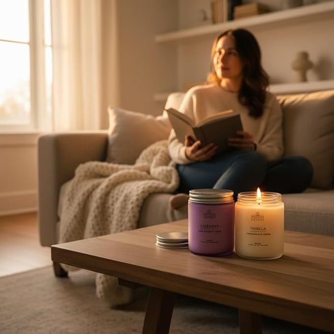 Aromatic Candles Two Pack - 2 x 8 oz Lavender & Vanilla in a Gift Pack Strong Scented Candles by Spotless Candles