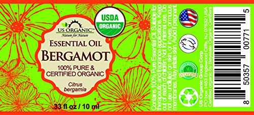 US Organic 100% Pure Bergamot Essential Oil, USDA Certified Organic, Cold Pressed, with Euro droppers (More Size Variations Available) (10 ml / .33 fl oz)