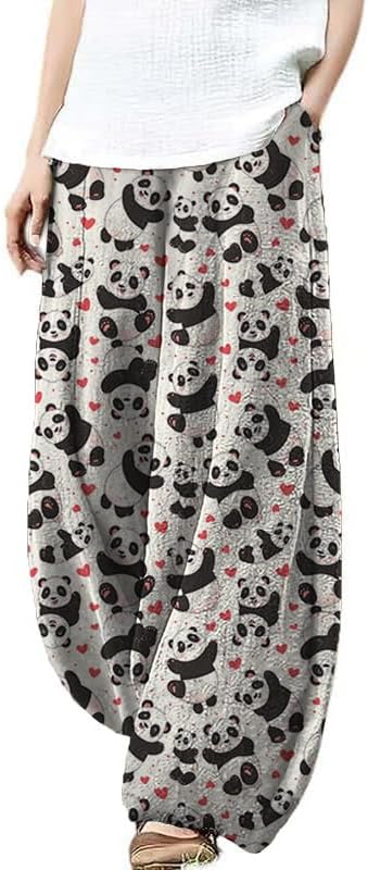 domirica Plus Size Loose Pants for Women Floral Printed Cute Pattern Ethnic Baggy Beach Wide Leg Trouser
