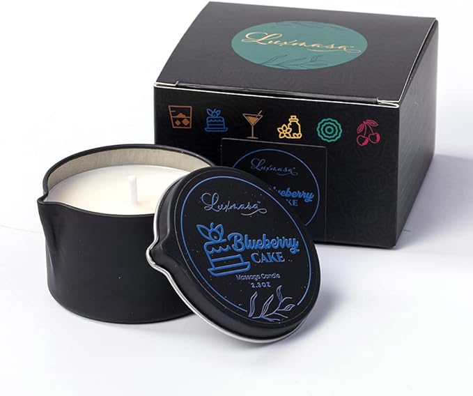 Organic Soybean Wax Essential Oil Infused Massage Oil SPA Candle for Couples, Home Scented Candle for Relaxation Bluberry Cake Scent 2.35OZ