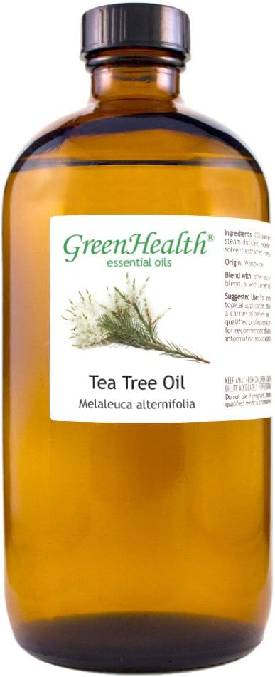 Tea Tree Essential Oil – 16 fl oz (473 ml) – 100% Pure & Undiluted – Steam-Distilled Melaleuca – Amber Glass Bottle – Natural Cleaning, Diffuser, and DIY Use – GreenHealth