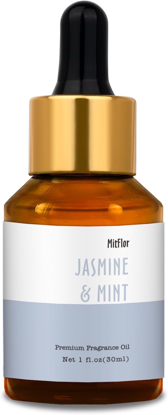 Jasmine & Mint Fragrance Oil, MitFlor 30ml Hotel Diffuser Oil, Large Size Premium Grade Fragrance Oil for Soap & Candle Making Scent, Aromatherapy Essential Oil, Fresh Scent for Home Fragrance