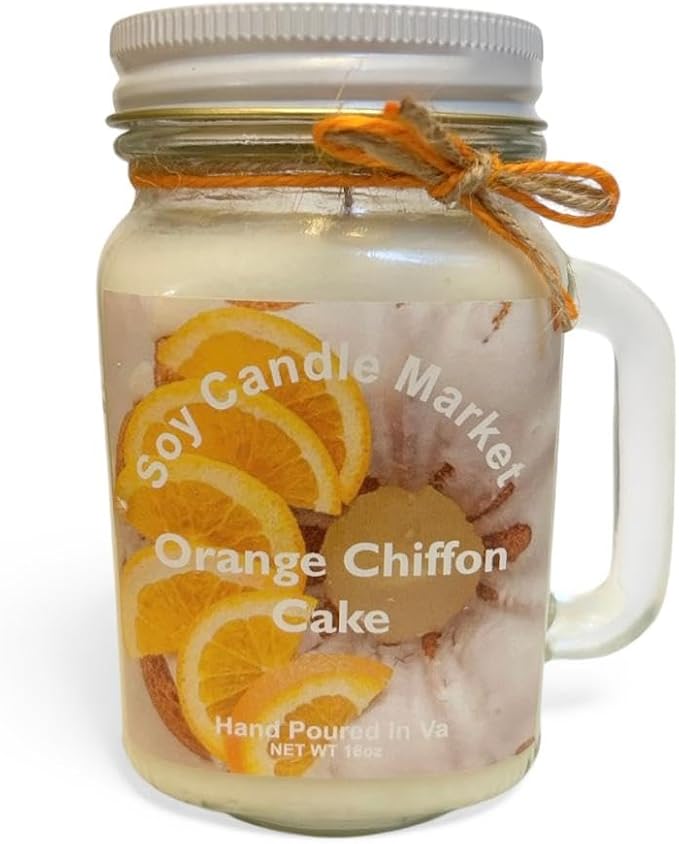 Soy Scented Candles | Handmade & Highly Aromatic Candles Burns Upto 85 Hours in Glass Jar - Perfect for Home Decor, Wedding, Birthday, Dinner (Orange Chiffon Cake, 16 oz)
