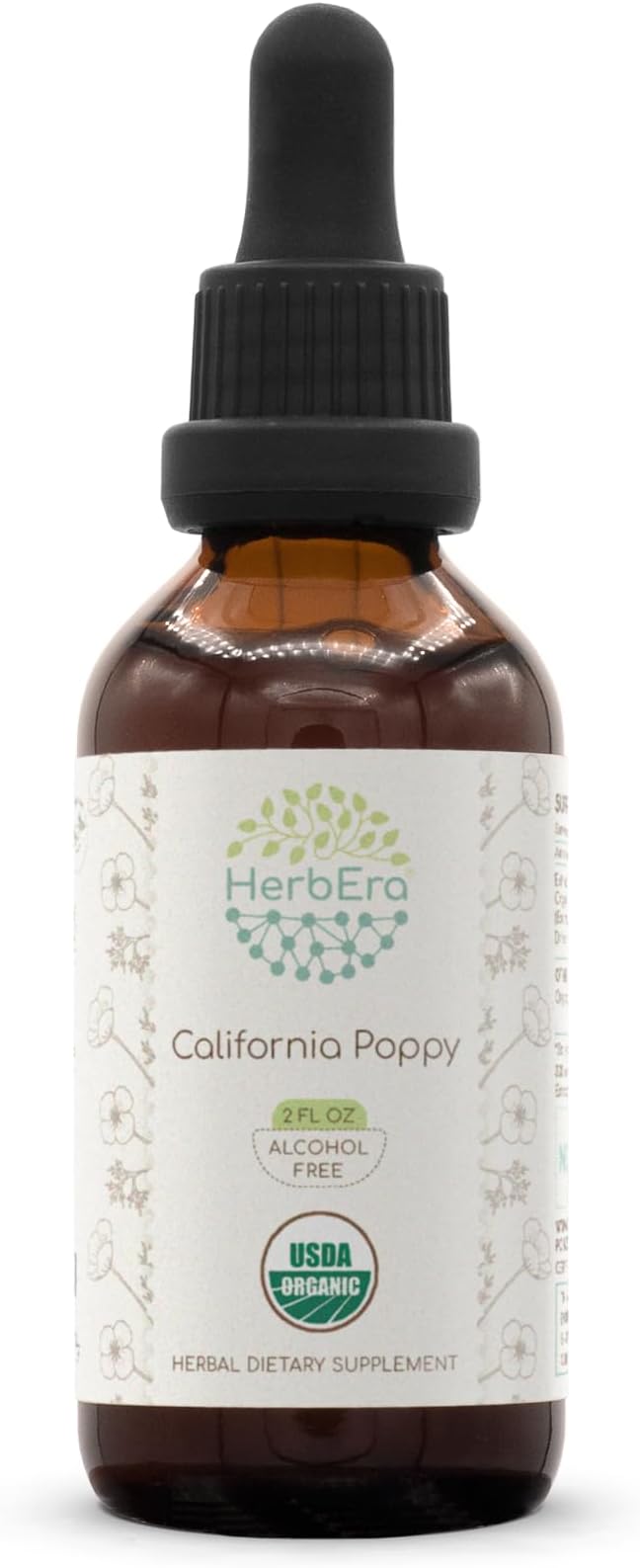 HerbEra California Poppy B60 USDA Organic Tincture | High-Potency Herbal Drops, Alcohol-Free Extract | Certified Organic California Poppy (Eschscholzia Californica) Dried Herb and Flower 2 fl oz