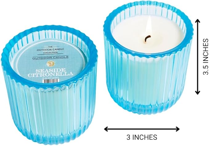 Hillhouse Naturals Outdoor Seaside Citronella 8oz Candle Colored Glass 50+ Hour Burn. 100% Soy Wax Blend. Made in The USA
