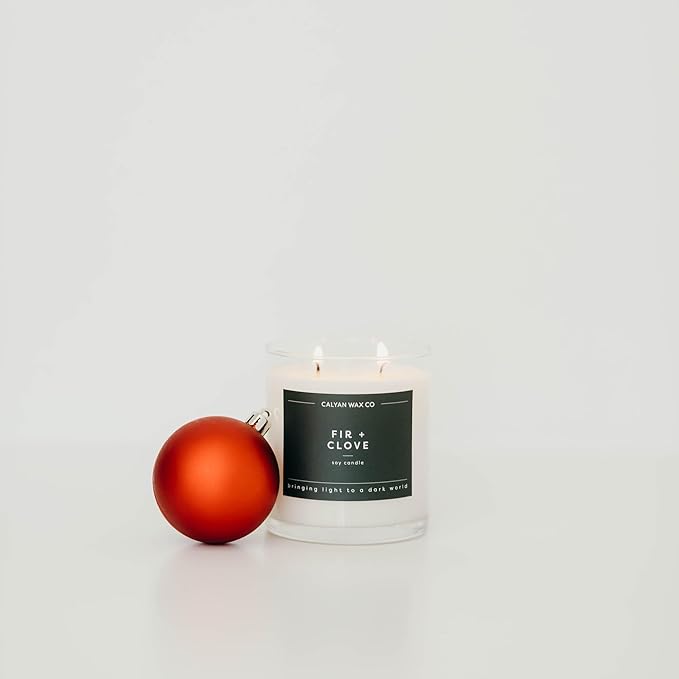 Calyan Wax Co. Fir & Clove 2 Wick Scented Candle - 37 Hour Burn - Luxury Non Toxic Soy Wax Candles - Long Lasting Large Glass Jar Candle for Home - 8.8oz