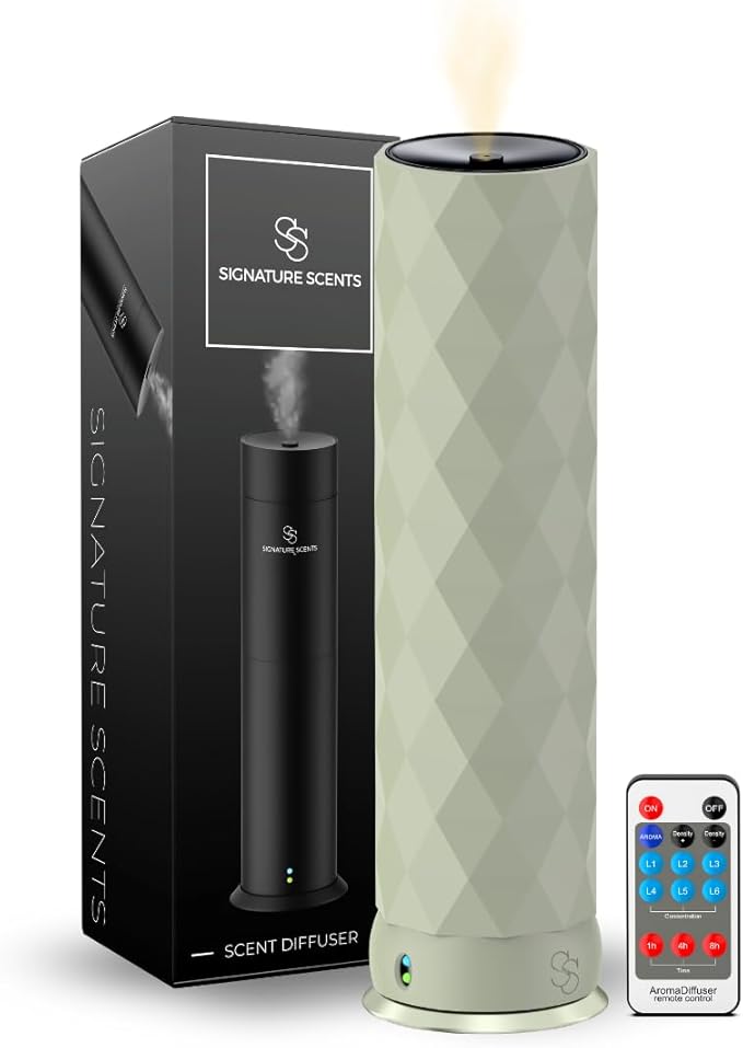 Waterless Essential Oil Hotel Scent Diffuser - Cold Air Diffuser - Covers 1000 sq. ft. - Waterless Diffuser for Home, Office & Hotel (Black + Interchangeable Sleeve) (Black + Light Gray Sleeve)