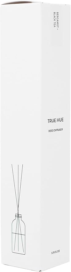 Luxury Reed Diffuser| True Hue | 3.75 fl oz | Glass and Rattan | Lasts for 2-3 Months | Fragrance Diffusers for Home | Handmade in USA (Bergamot + Black Tea)