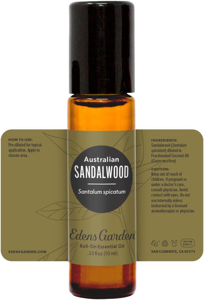 Edens Garden Sandalwood- Australian Essential Oil Roll-On- 100% Pure Premium Grade, Natural, Therapeutic, Aromatherapy, Kid & Skin Safe, The Best for Body, Relaxation Pre-Diluted 10 ml (.33 fl oz)