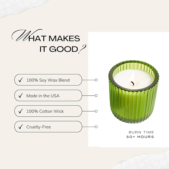 Eucalyptus Mint Outdoor Citronella Candle in Green Glass. 8oz. Burn time 50+ Hours. Made in The USA