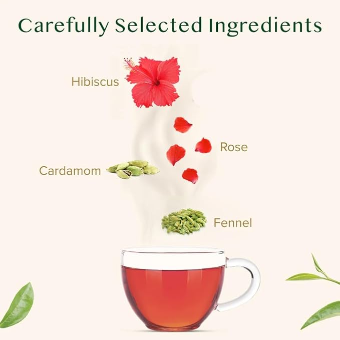 VAHDAM, Hibiscus Rose Tea Bags - 100% Whole Hibiscus Flowers Herbal Tea Bags (100 Count) With Rose, Chamomile & Exotic Spices | Caffeine Free, Floral Flavor Tisane | Resealable Ziplock Pouch