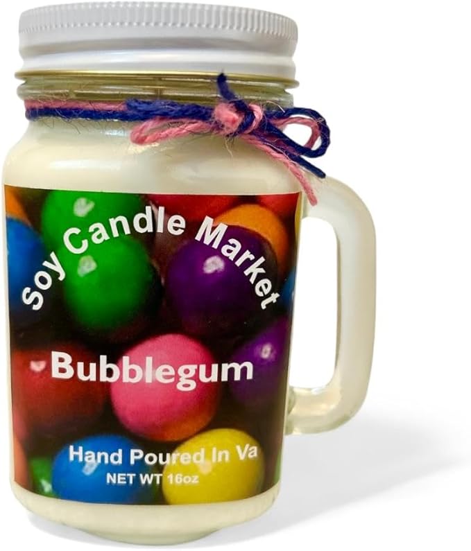 Soy Scented Candles | Handmade & Highly Aromatic Candles Burns Upto 85 Hours in Glass Jar - Perfect for Home Decor, Wedding, Birthday, Dinner (Bubblegum, 12 oz)