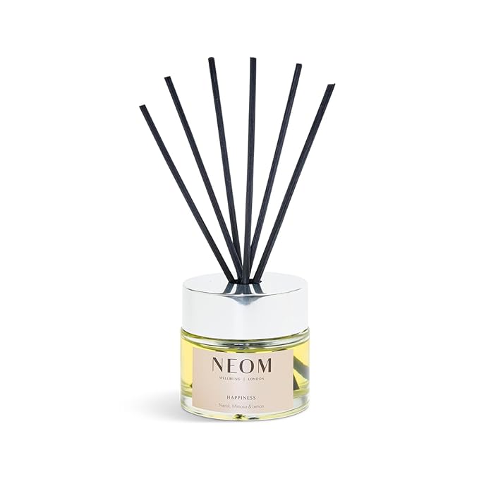 NEOM Happiness Reed Diffuser, 3.38fl oz | Uplifting Scent | Neroli, Mimosa & Lemon Essential Oil Blends| 100% Natural Fragrance | Scent to Make You Happy…
