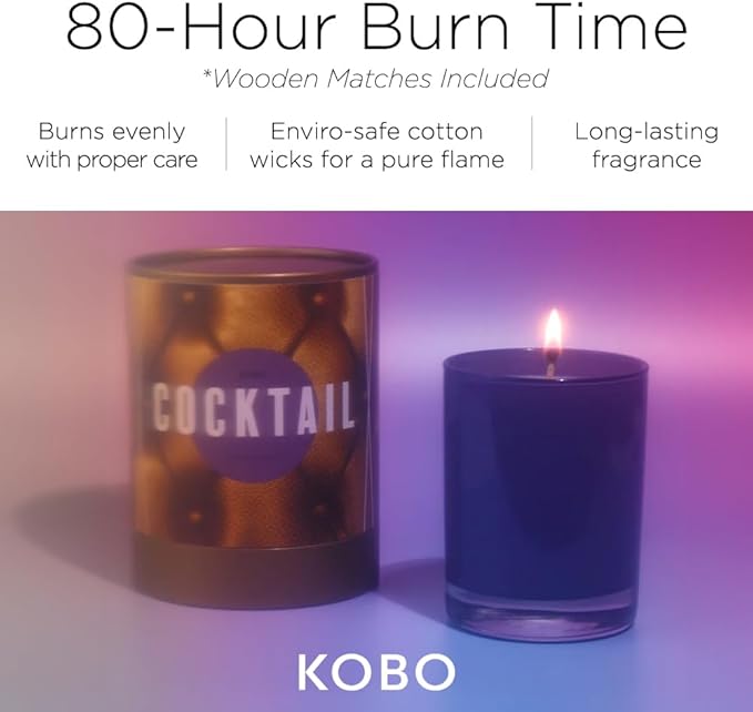 KOBO Cocktail Scented Candle for Home (11 oz) – 100% Pure Soy Candle – 80-Hour Long-Lasting, Clean Burn Time – All Natural, Vegan, Non-GMO
