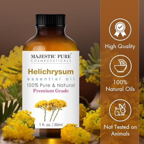 Majestic Pure Essential Oil with Glass Dropper - 100% Pure and Natural - Essential Oils for Diffuser, Aromatherapy, Soap and Candle Making, Helichrysum Essential Oil, Helichrysum Oil, 1 Fl Oz