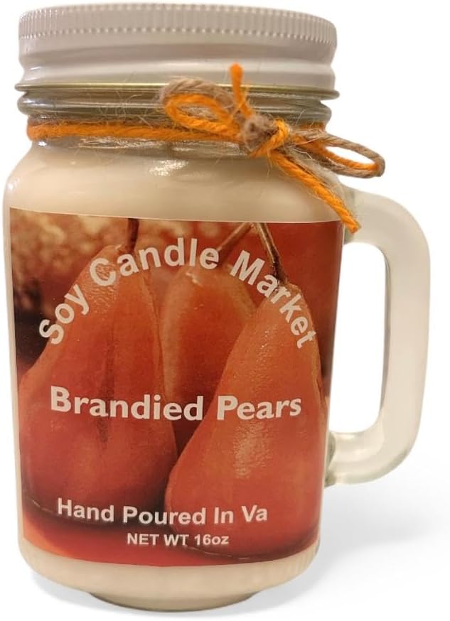 Soy Scented Candles | Handmade & Highly Aromatic Candles Burns Upto 85 Hours in Glass Jar - Perfect for Home Decor, Wedding, Birthday, Dinner (Brandied Pears, 12 oz)