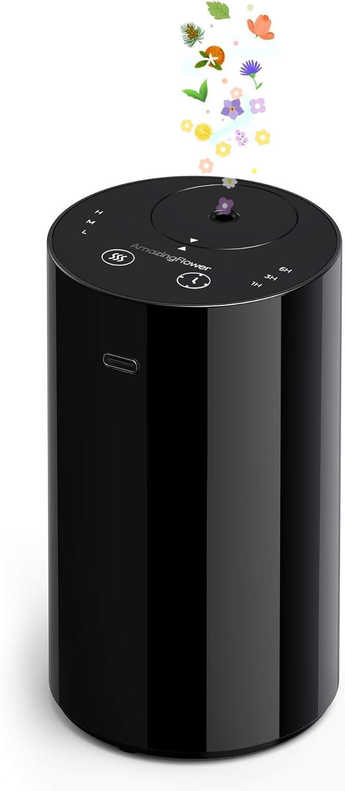 Waterless Essential Oil Diffuser, Portable Aromatherapy Diffuser with 20mL Capacity, Battery Operated Mini Scent Diffuser,3 Mist Levels & Timers, Leak-Free, for Home, Car, Office (Black)