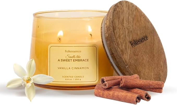Folkulture Scented Candles – 8.8 Oz | Vanilla & Cinnamon Luxury Jar Candles for Women,Relaxation, Housewarming Gifts | Bath & Body Works, Aromatherapy Candles for Home with 30 Hrs Burntime