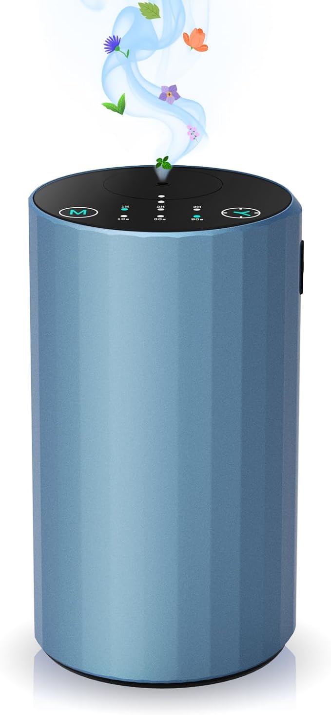 Waterless Essential Oil Diffuser Aromatherapy Scent Diffusers for Home Large Room, Bedroom, Car, Office, Desk, Battery Operated Mini Portable Air Freshener (Blue)