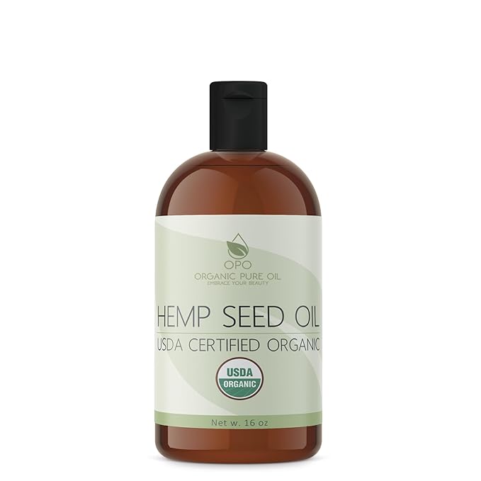 OPO Organic Hemp Seed Oil - 16 oz - USDA Certified Organic - Pure, Cold Pressed, Non-GMO, Extra Virgin, Vegan, Bulk Carrier Oil, Omega 3,6,9, Tinctures DIY Essential Oils Formulations Soap