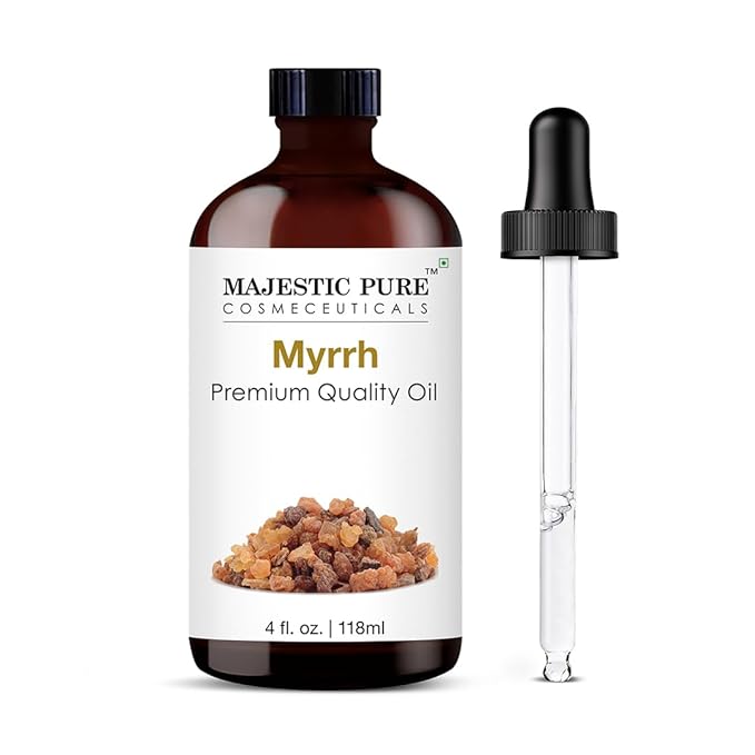 Majestic Pure Essential Oil with Glass Dropper - 100% Pure and Natural - Essential Oils for Diffuser, Aromatherapy, Soap and Candle Making, Myrrh Essential Oil, Myrrh Oil, 4 Fl Oz