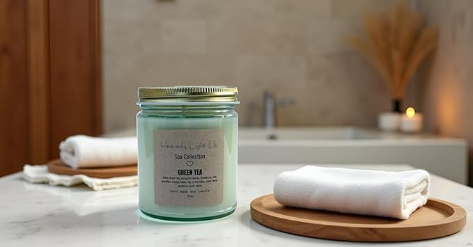 Heavenly Light LLC 100% Non-Toxic 9 oz Scented Soy Wax Candles Green Tea (Spa Collection)