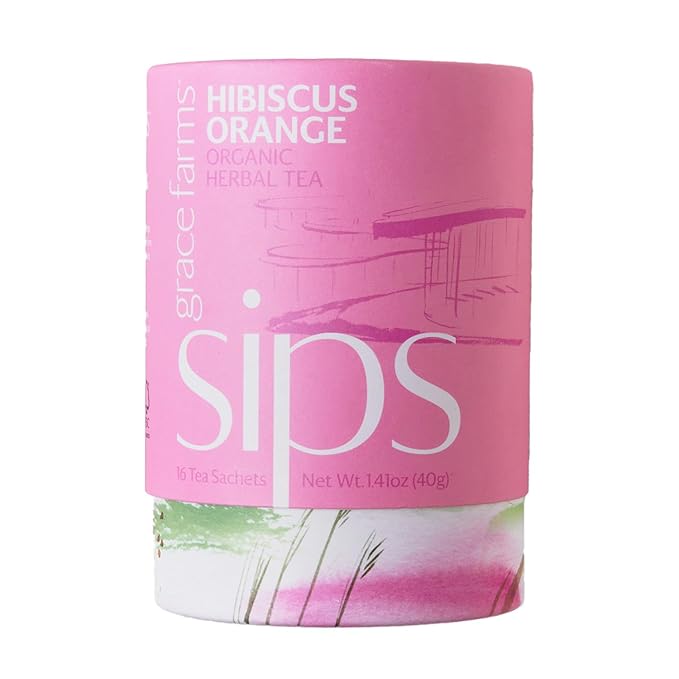 Grace Farms HIBISCUS ORANGE Herbal Tea (16 Pyramid Sachets) | Naturally Sweet, Reviving and Caffeine Free | Organic, Fair Trade and Kosher Certified | Delicious Iced Tea | Gives Back 100% of Profits