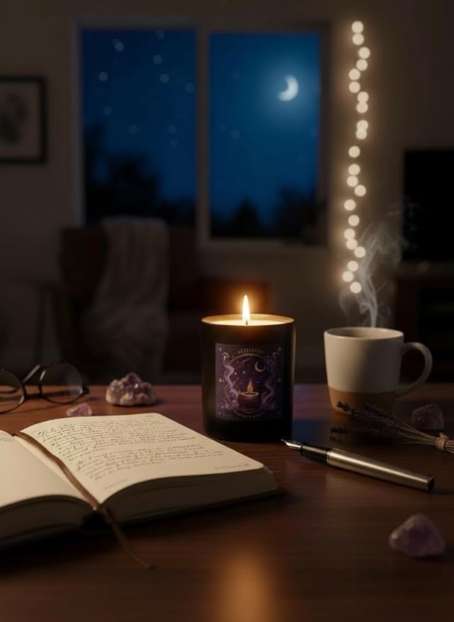 Wick & Whisper - Astranova Ritual Candle - Blackcurrant & Oud Aromatherpay Soy Candle for Evening Calm, Alignment, Shadow Work | 10 oz Matte Black Jar