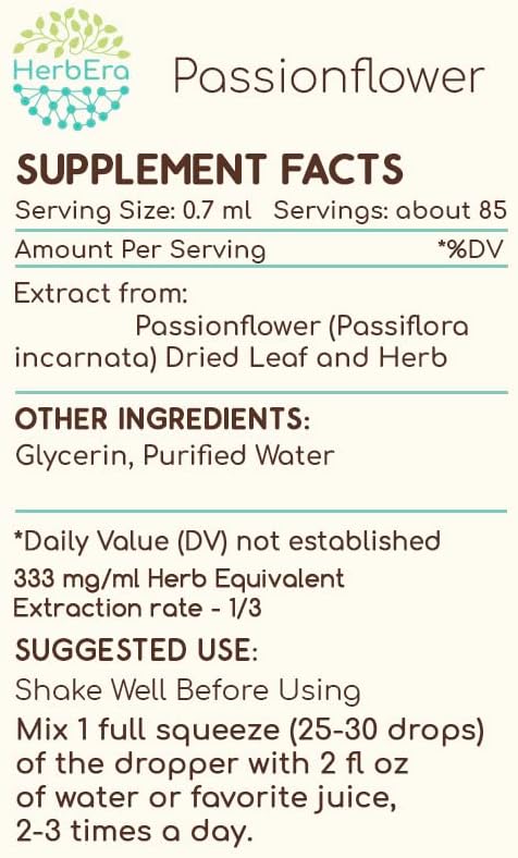 Passionflower B60 Alcohol-Free Herbal Extract Tincture, Concentrated Liquid Drops Natural (Passiflora Incarnata) 2 fl oz