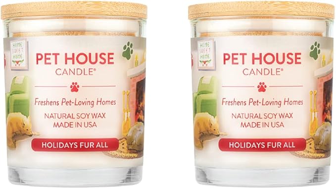 One Fur All Pet House Christmas Candles, Long Lasting, Clean Burning, Soy Wax Scented Candles for Pet Odor, Holidays Fur All, 2 Pack