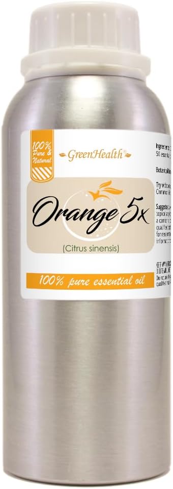 Orange 5X Essential Oil – 8 fl oz (237 ml) Aluminum Bottle w/Plug Cap – 100% Pure Essential Oil – GreenHealth