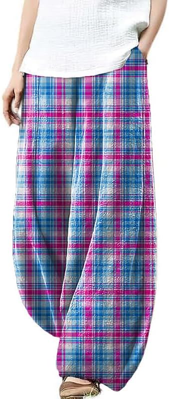 domirica Plus Size Loose Pants for Women Floral Printed Cute Pattern Ethnic Baggy Beach Wide Leg Trouser