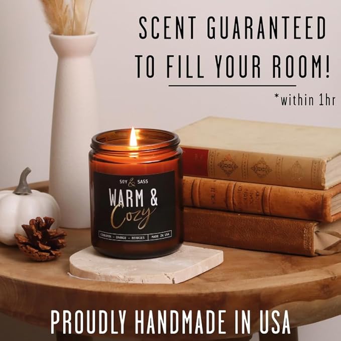 Christmas Candles, Fall Candles, Warm and Cozy' Soy Candle I Berries, Apple & Cinnamon I Infused w/Essential Oils I Warm n Cozy Home Decor I Winter and Holiday Candle I 50Hr Burn I USA Made