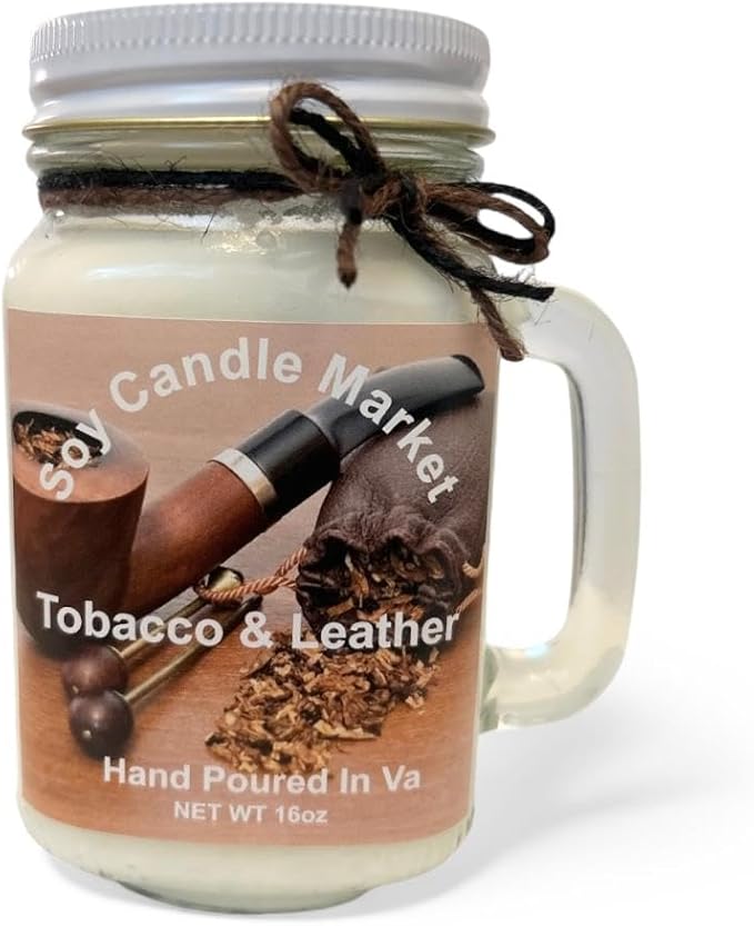 Soy Scented Candles | Handmade & Highly Aromatic Candles Burns Upto 85 Hours in Glass Jar - Perfect for Home Decor, Wedding, Birthday, Dinner (Tobacco & Leather, 16 oz)