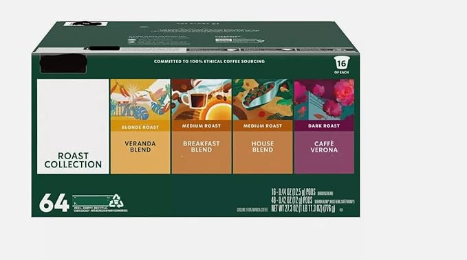 Classic Roasts Variety K' Cups Original Flavor - 64 Count (Pack of 1), Total of 64 Count - 4 Flavors 16 Coffee Pods Each Star'Buk Packaging May Vary With Coffee Stirrers