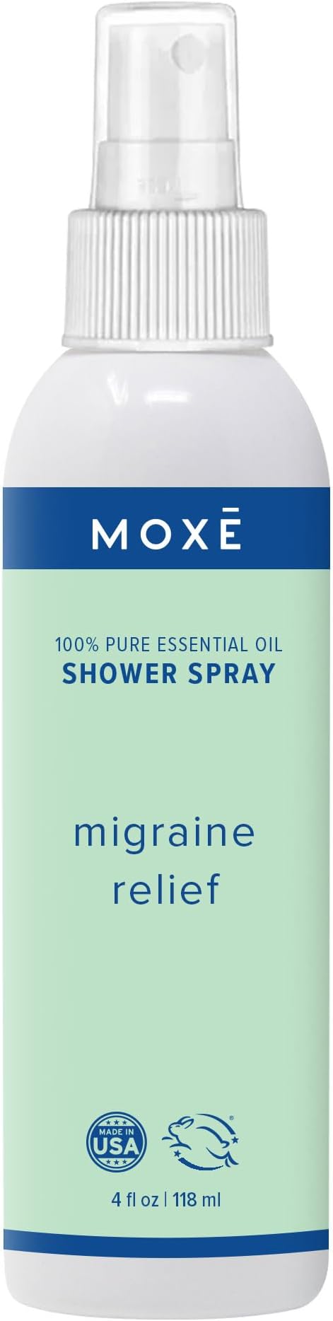 MOXE Migraine Relief Aromatherapy Shower Spray, Essential Oils for Headaches & Tension Relief, Natural 100% Essential Oils, Pure & Undiluted, Peppermint, Spearmint, Eucalyptus, Tea Tree, Made in USA …