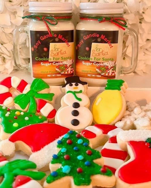 Soy Scented Candles | Handmade & Highly Aromatic Candles Burns Upto 85 Hours in Glass Jar - Perfect for Home Decor, Wedding, Birthday, Dinner (Cookies for Santa (Sugar Cookies), 12 oz)