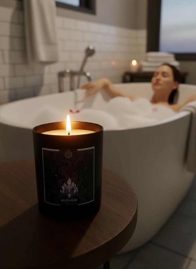 Wick & Whisper - Mystarae Ritual Candle — Patchouli & Bergamot Aromatherapy Soy Candle for Emotional Grounding, Self‑Care Rituals, Moon Work | 10 oz Matte Black Jar