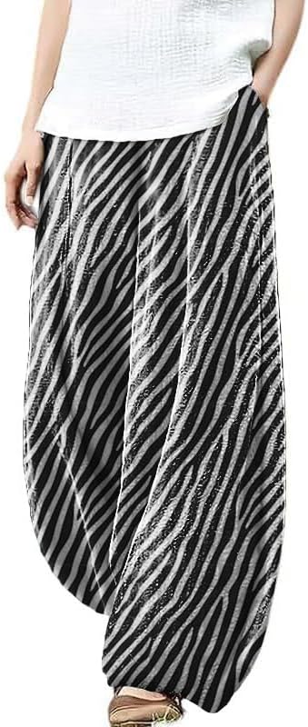 domirica Plus Size Loose Pants for Women Floral Printed Cute Pattern Ethnic Baggy Beach Wide Leg Trouser