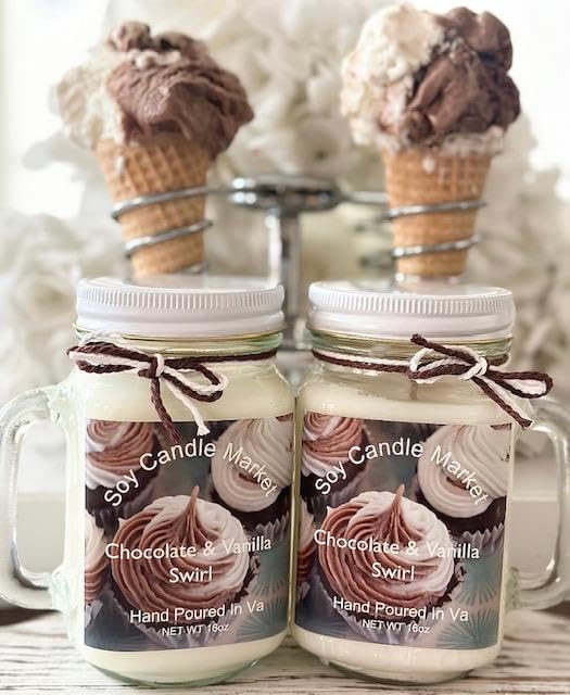 Soy Scented Candles | Handmade & Highly Aromatic Candles Burns Upto 85 Hours in Glass Jar - Perfect for Home Decor, Wedding, Birthday, Dinner (Chocolate Vanilla Swirl, 16 oz)