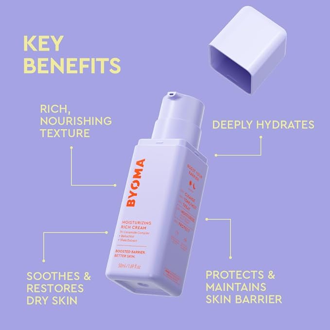 BYOMA Moisturizing Rich Cream-Barrier Repair Cream Face Lotion with Bakuchiol & Shea Extract-Ceramide Face-Moisturizer for Dry Skin-Anti Wrinkle, Alcohol Free Face-Moisturizer-1.69 fl.oz,(Pack of 2)
