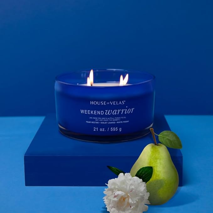 Burnable Sensations Collection Candle, 21 oz, 4 Cotton Wicks, Weekend Warrior - Floral Woods, Large Painted Jar