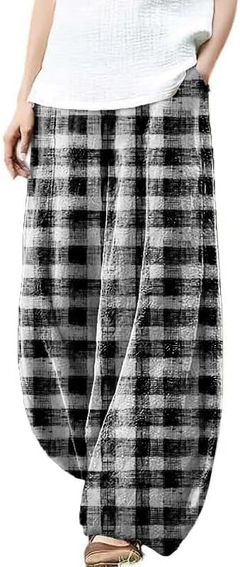 domirica Plus Size Loose Pants for Women Floral Printed Cute Pattern Ethnic Baggy Beach Wide Leg Trouser