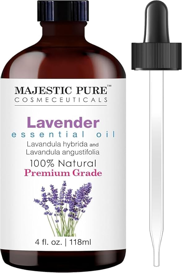 Majestic Pure Essential Oil with Glass Dropper - 100% Pure and Natural - Essential Oils for Diffuser, Aromatherapy, Soap and Candle Making, Lavender Essential Oil, Lavender Oil, 4 Fl Oz