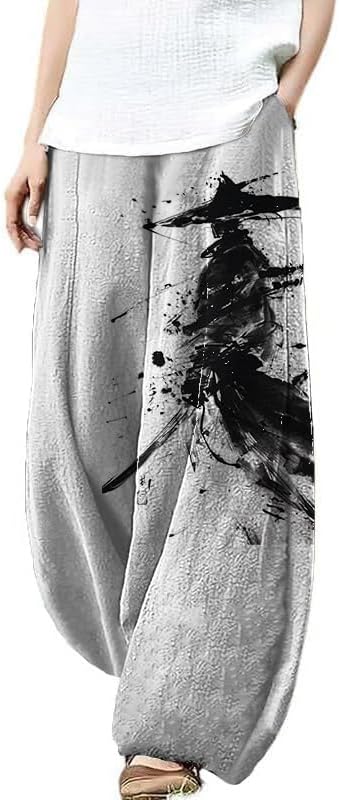 domirica Plus Size Loose Pants for Women Floral Printed Cute Pattern Ethnic Baggy Beach Wide Leg Trouser