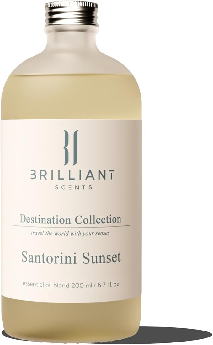 Brilliant Scents Santorini Sunset Fragrance Oil 200ml - Premium Diffuser Oil for Home, Office, Hotels - Long Lasting, Plant-Based, Meets IFRA Standards, USA-Made - Ivy, Magnolia, Oud