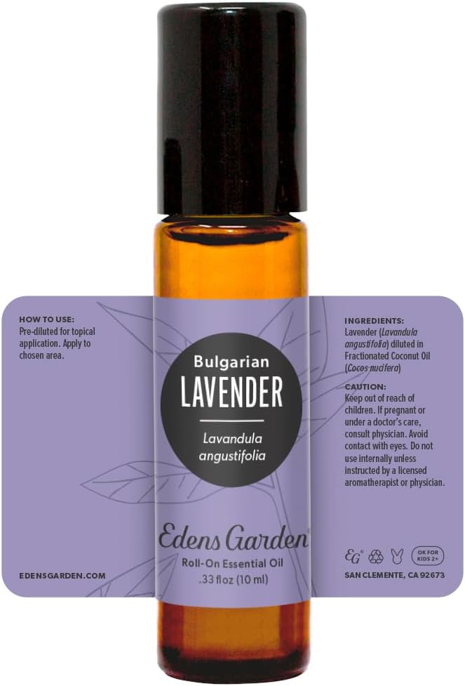 Edens Garden Lavender- Bulgarian Essential Oil Roll-On- 100% Pure Premium Grade, Natural, Therapeutic, Aromatherapy, Kid & Skin Safe, The Best for Comfort, Relaxation Pre-Diluted 10 ml (.33 fl oz)