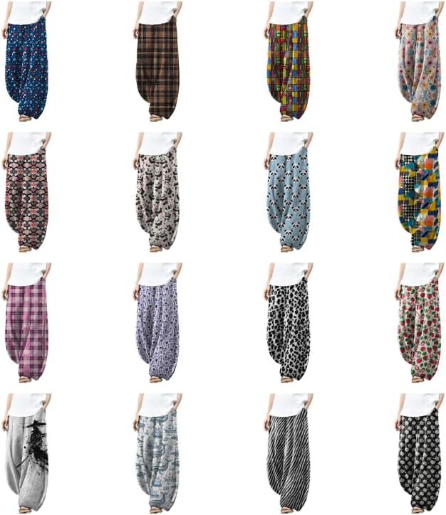 domirica Plus Size Loose Pants for Women Floral Printed Cute Pattern Ethnic Baggy Beach Wide Leg Trouser