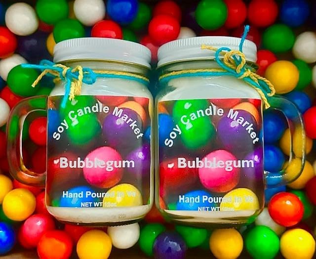 Soy Scented Candles | Handmade & Highly Aromatic Candles Burns Upto 85 Hours in Glass Jar - Perfect for Home Decor, Wedding, Birthday, Dinner (Bubblegum, 12 oz)