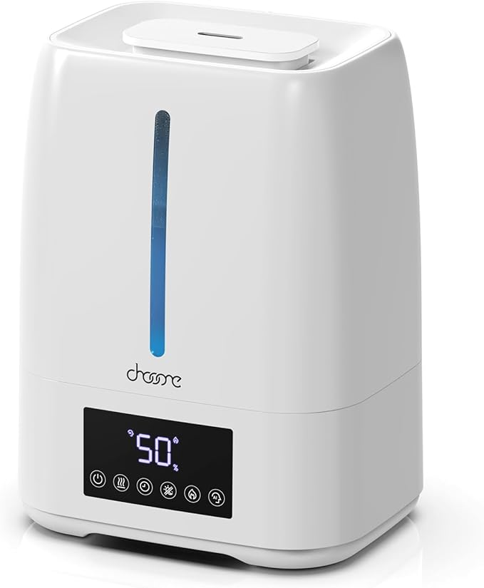 6L Top Fill Ultrasonic Humidifier - Cool and Warm Mist for Bedroom, Baby, Large Rooms & Plants, Smart Humidity Control, Aroma Diffuser, Night Light, 12H Timer, Quiet, White